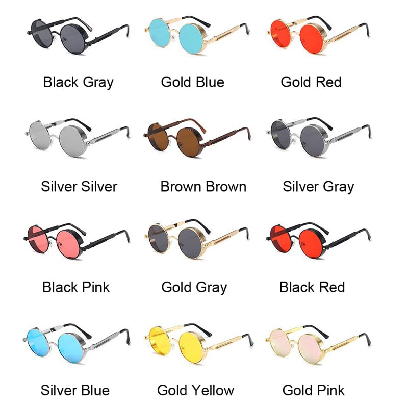 Classic Vintage Gothic Steampunk Round Metal Frame Sun Glasses UV400