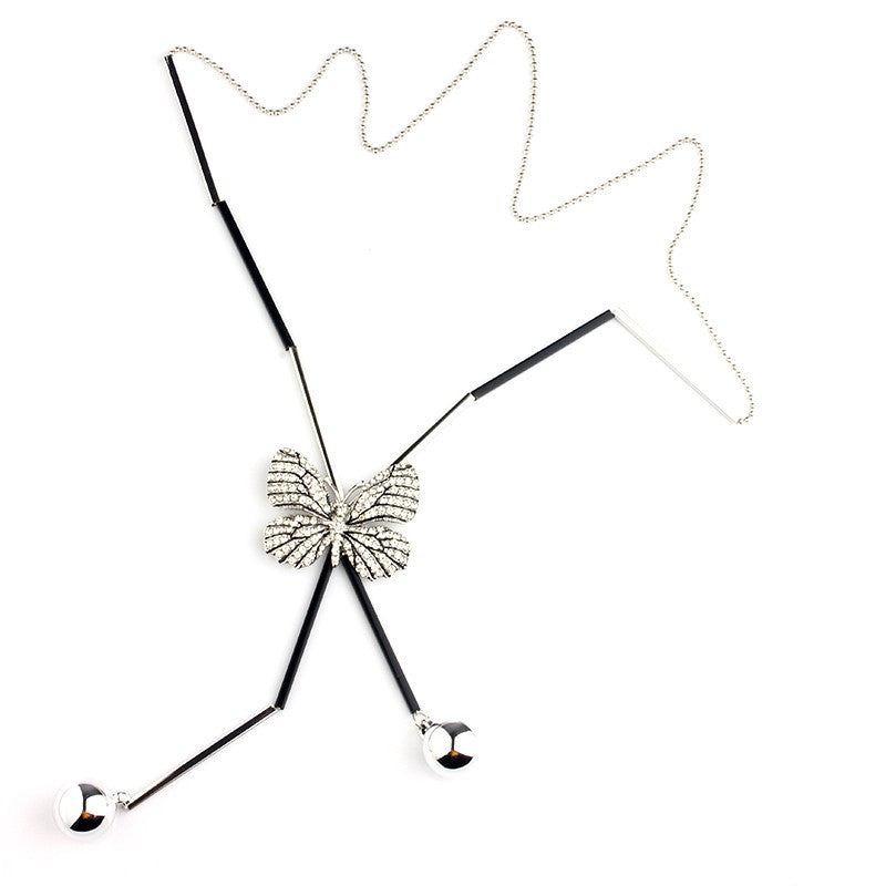 Fashion Jewelry Silver or 18K Gold Plated Butterfly With Rhinstone Long Beaded Popcorn Chain Tassel Pendant With Imitation Golden Pearls Women Necklace For Business Casual Birthday Wedding Party