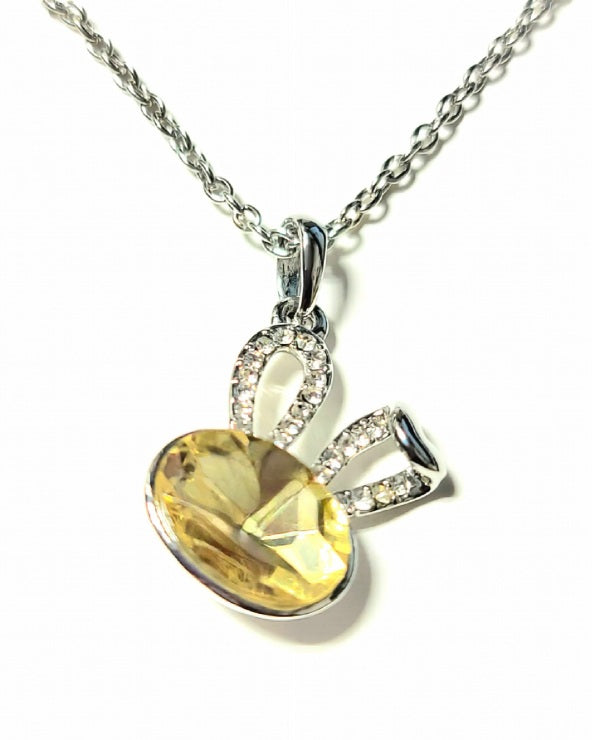 Rabbit Necklace Citrine Rhinestone Cubic Zirconia Crystal Rabbit Pendant With 18K RGP Chain