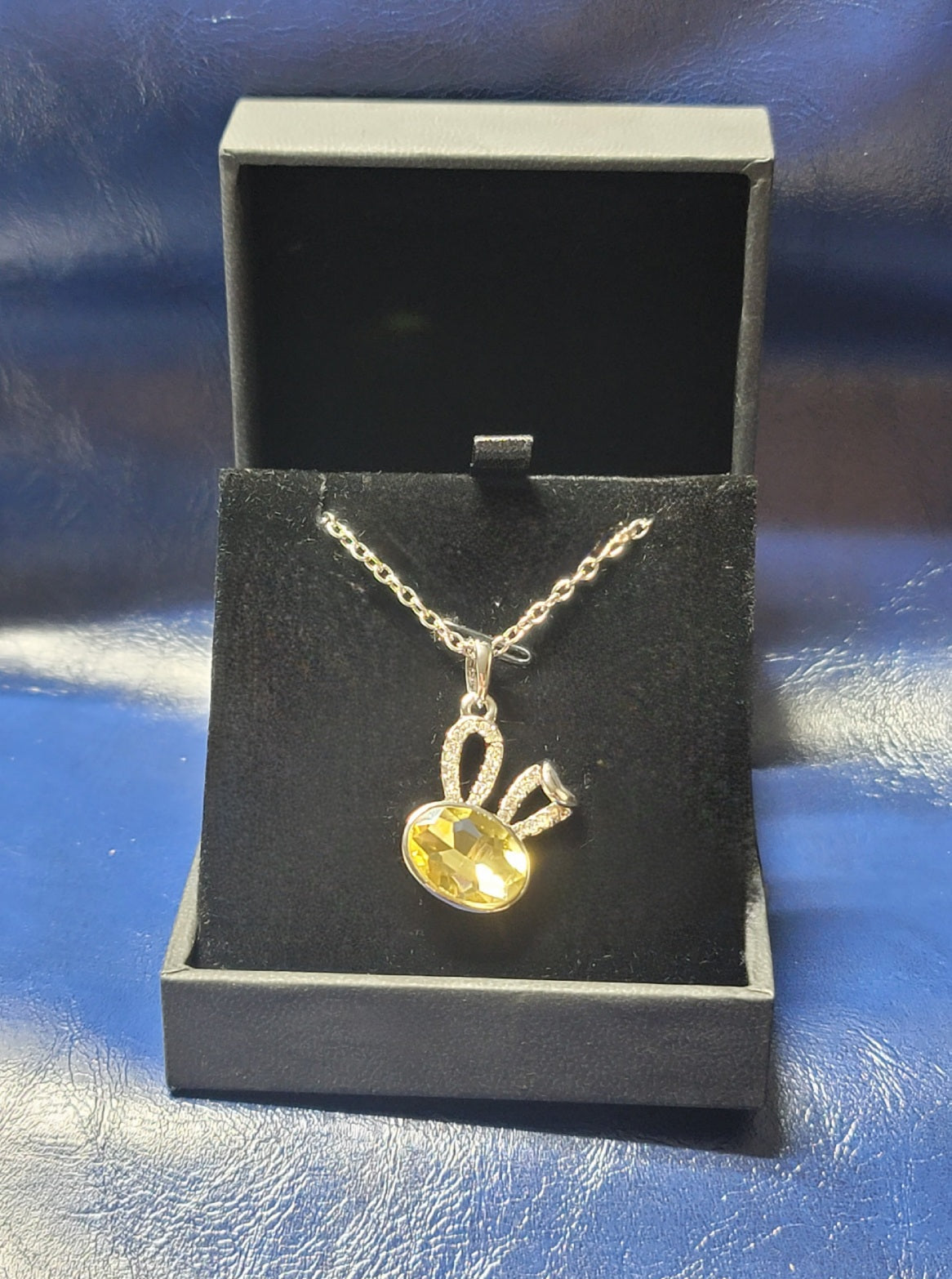 Rabbit Necklace Citrine Rhinestone Cubic Zirconia Crystal Rabbit Pendant With 18K RGP Chain