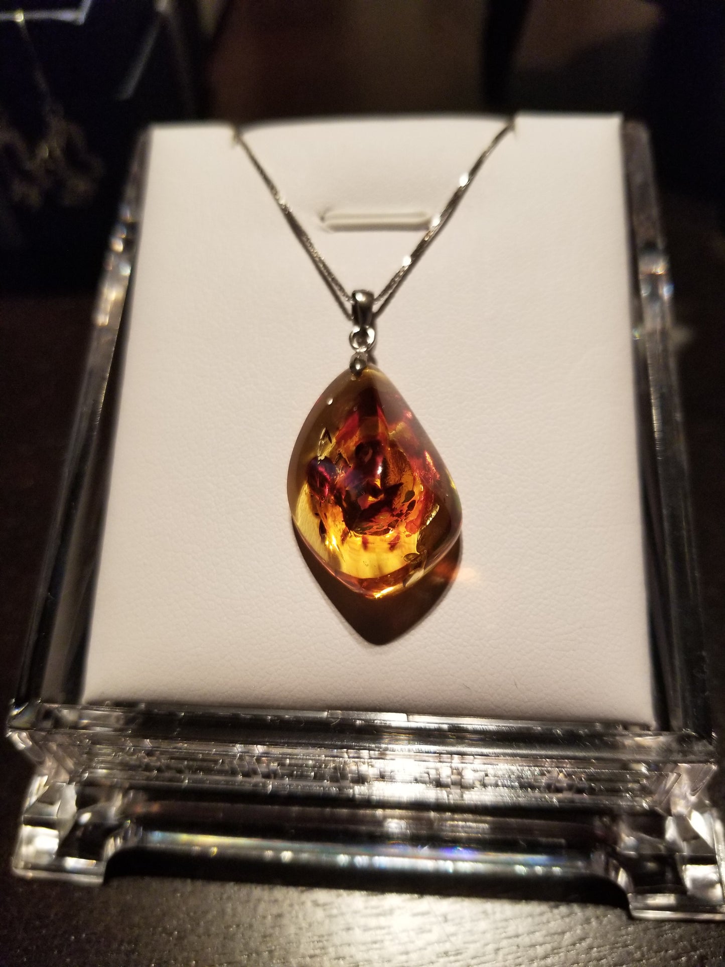 Handmade 18K Gold Foil Flake Amber Unique Shaped Pendant 18K White Gold Plated Over 925 Sterling Silver Necklace (Copy)