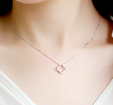 Silver Hollow Clover With Embed Setting Crystals Necklace