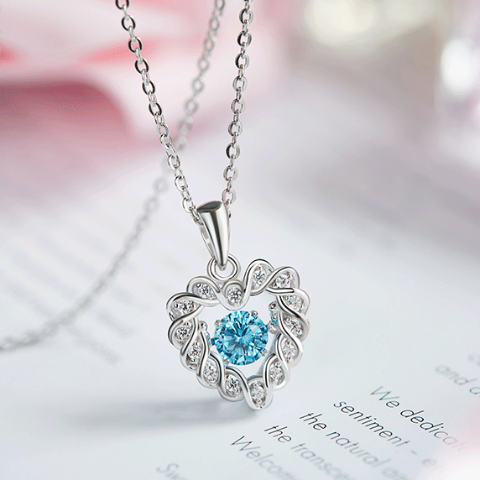 Dancing Jewelry Sterling Silver Winding Heart Dancing CZ Crystal Pendant Necklace
