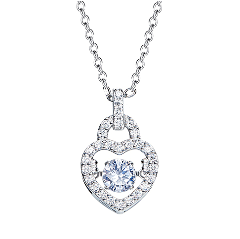Dancing Jewelry Sterling Silver Heart Lock Dancing CZ Crystal Pendant Necklace