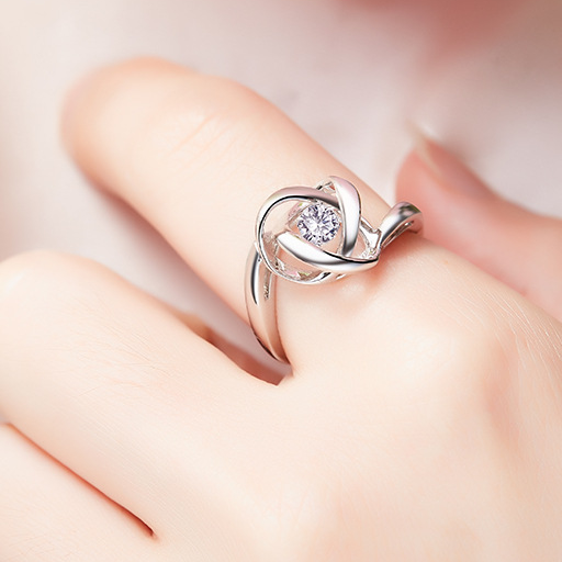 Dancing Jewelry Sterling Silver Abstract Rose Dancing CZ Crystal Ring