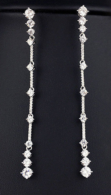 BR CHIC Silver Long Drop Crystals Tassle Earrings