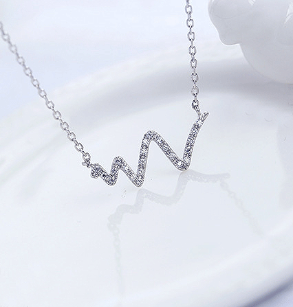 BR CHIC Silver Heartbeat Crystals Necklace