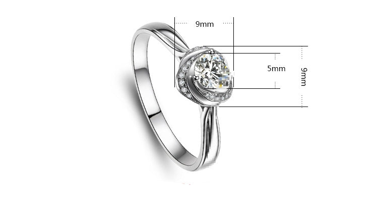BR CHIC Rose Flower Sterling Silver Platinum Plated Promise Engagement Ring With CZ Crystals
