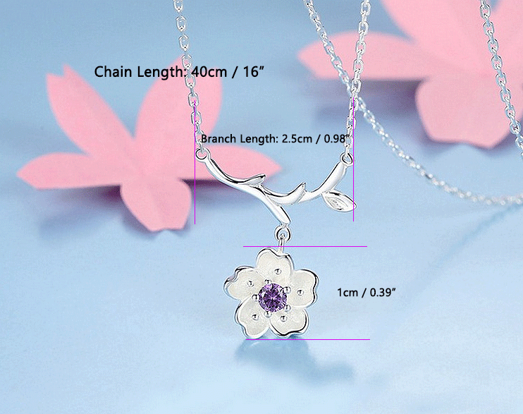 Sakura Cherry Blossom Flower On Branch Pendant With 925 Silver Chain Fashion Jewelry Necklace