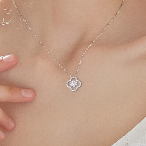 Silver Hollow Clover With Swarovski Element Crystal Pendant Necklace
