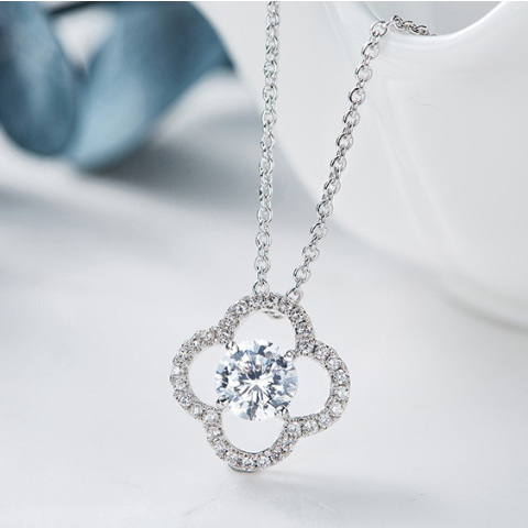 Silver Hollow Clover With Swarovski Element Crystal Pendant Necklace