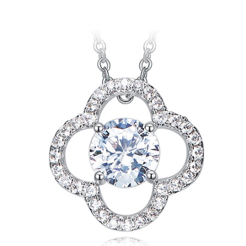 Silver Hollow Clover With Swarovski Element Crystal Pendant Necklace