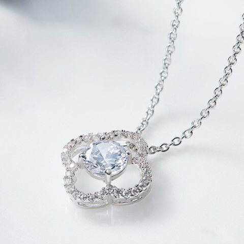 Silver Hollow Clover With Swarovski Element Crystal Pendant Necklace