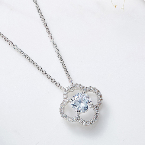 Silver Hollow Clover With Swarovski Element Crystal Pendant Necklace