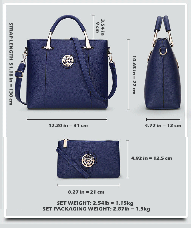 Elegant Women 2 Handbag Purse Set Litchi Pattern Faux Leather