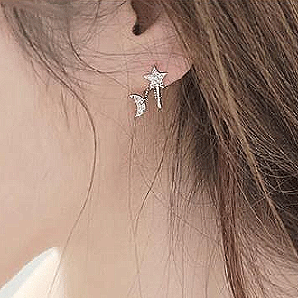 Star And Moon Stud Earrings With Rhinestones