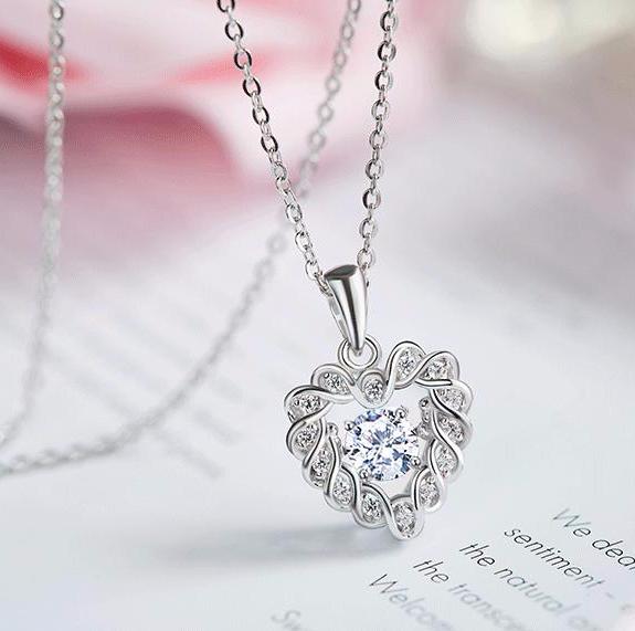 Dancing Jewelry Sterling Silver Winding Heart Dancing CZ Crystal Pendant Necklace