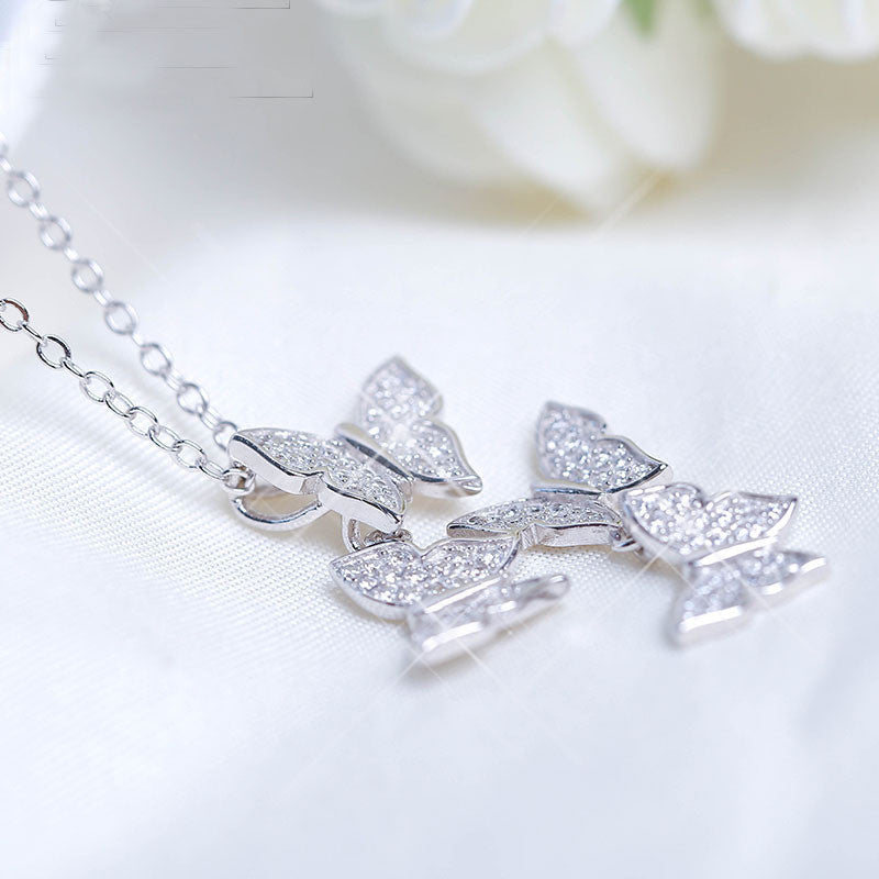 Fashion Jewelry Necklace 925 Sterling Silver Butterflies with AAA Zircon Crystals Pendant with Chain