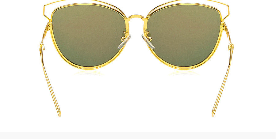 Flat Mirror Women Sunglasses Metal Frame Cateye Layer Shades