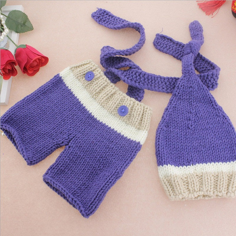 SOFT HANDMADE COTTON CROCHET OUTFIT FOR INFANT - PURPLE & CREAM SET