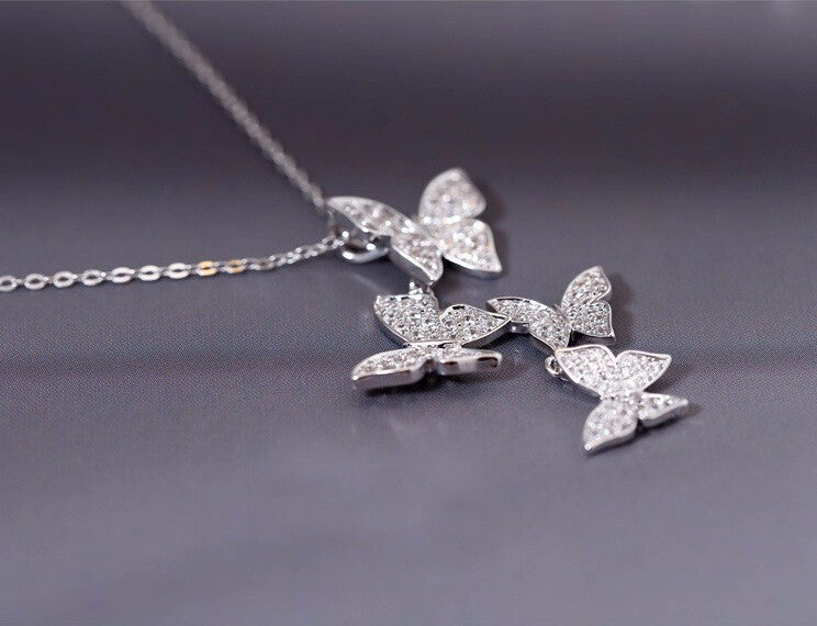 Fashion Jewelry Necklace 925 Sterling Silver Butterflies with AAA Zircon Crystals Pendant with Chain