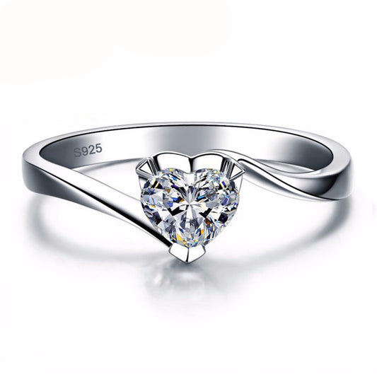 BR CHIC Silver Platinum Plated Ring With Heart Shaped CZ Crystal