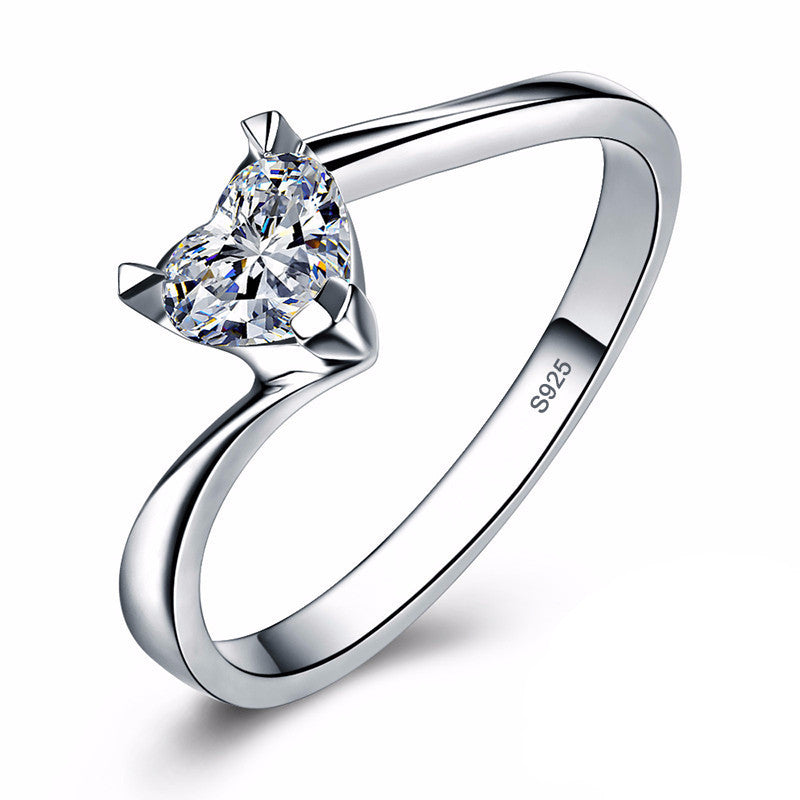 BR CHIC Silver Platinum Plated Ring With Heart Shaped CZ Crystal
