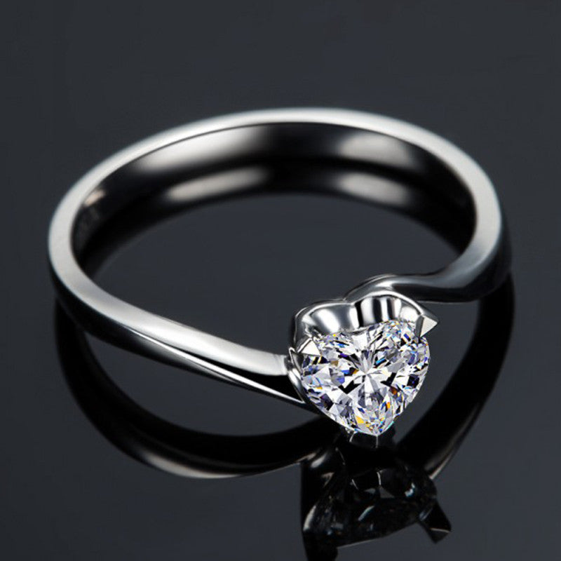 BR CHIC Silver Platinum Plated Ring With Heart Shaped CZ Crystal