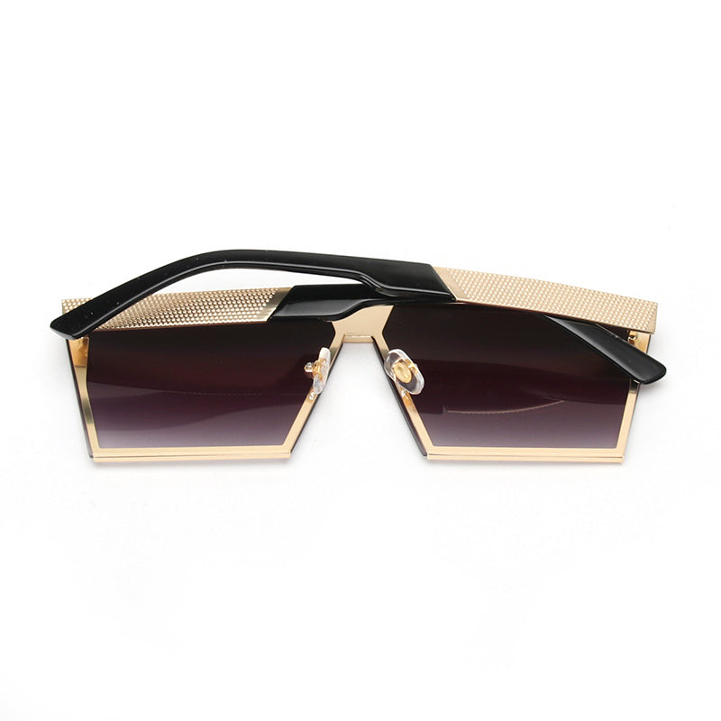 Vintage Metal Trapezoid Oversize UV400 Sunglasses