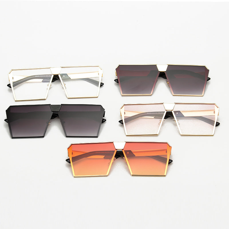 Vintage Metal Trapezoid Oversize UV400 Sunglasses