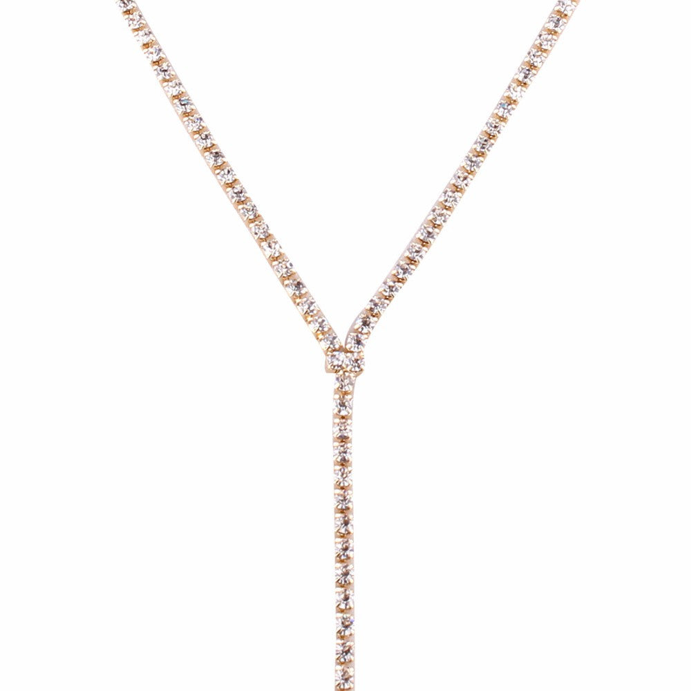 Fahion Choker Necklace Multi-Row Full Rhinestones With A 16in Long Pendant