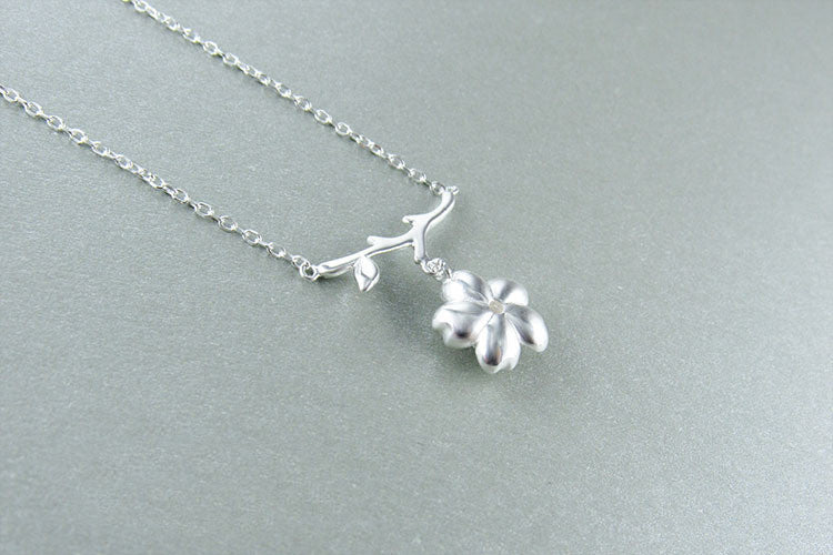 Sakura Cherry Blossom Flower On Branch Pendant With 925 Silver Chain Fashion Jewelry Necklace