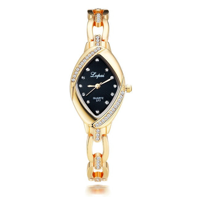 Women Thin Rhombus Gold Rhinestone Watch