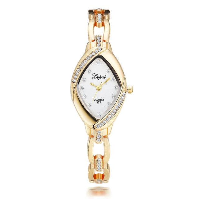 Women Thin Rhombus Gold Rhinestone Watch