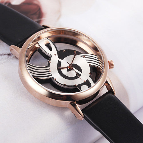 Quartz Analog Hollow Musical Note Style Watch Womens