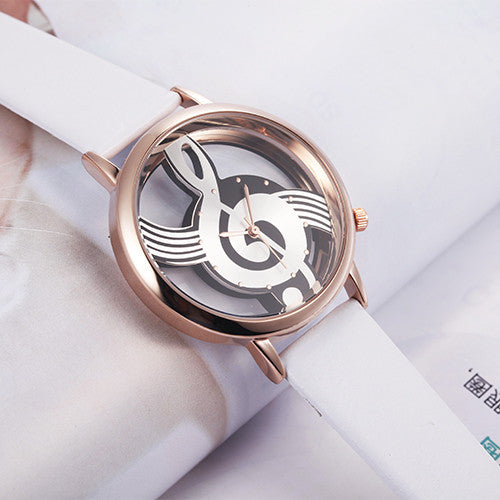 Quartz Analog Hollow Musical Note Style Watch Womens