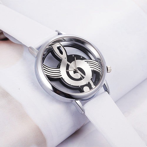 Quartz Analog Hollow Musical Note Style Watch Womens