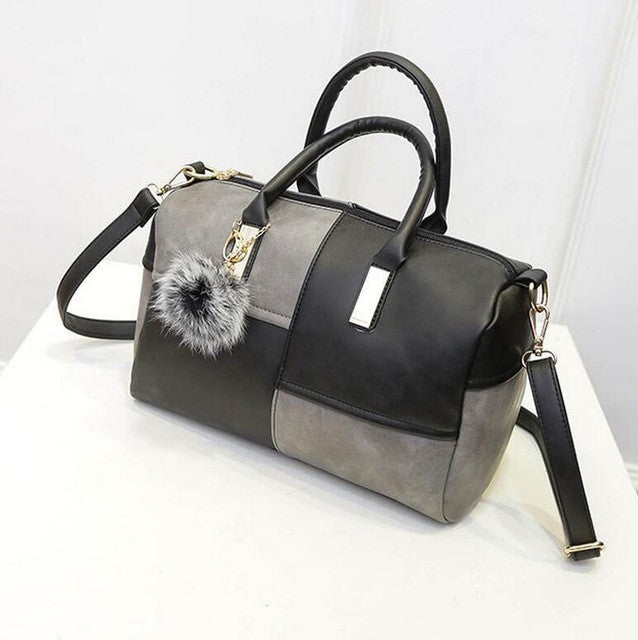 Soft Faux Leather 2 Tone Handbag Purse With Strap