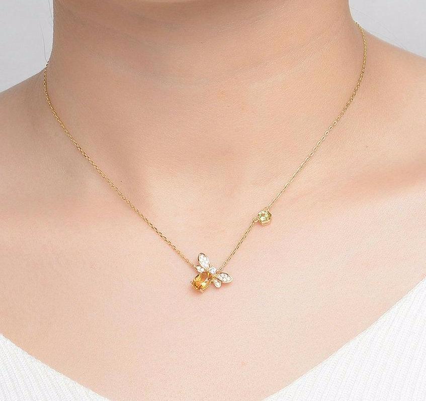 Citrine Honey Bee Silver Jewelry 14K Gold Plated Chain Charm Necklace