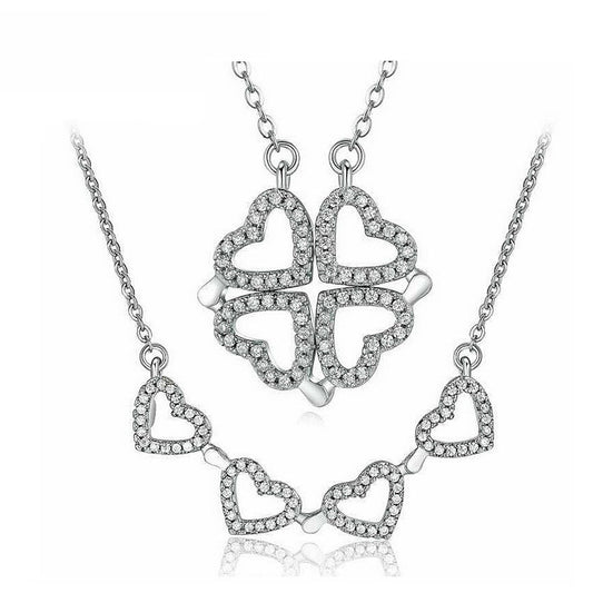BR CHIC Silver Clover To 4 Hearts Necklace 2 Ways To Wear