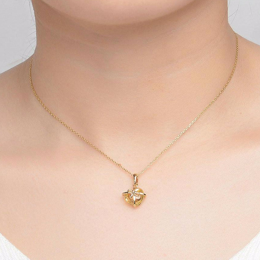 BR CHIC Silver 14K Yellow Gold Plated Bowknot Citrine Heart Pendant Necklace