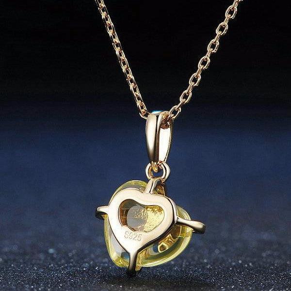 BR CHIC Silver 14K Yellow Gold Plated Bowknot Citrine Heart Pendant Necklace