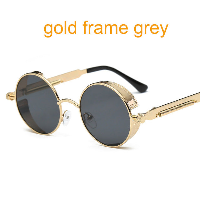 Vintage Gothic Steampunk Round Metal Sunglasses UV400