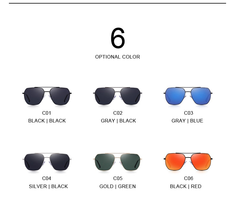 Men Classic Square Sunglasses Aviation Frame HD Polarized UV400 Sunglasses