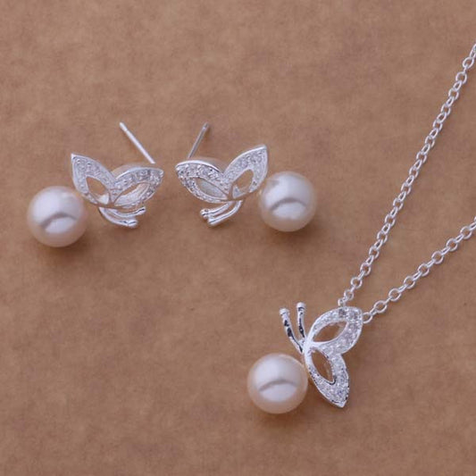 925 Sterling Silver Jewelry Plated Sets Earrings/Necklace